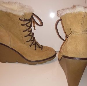 Michael Kors wedge boot with brown suede in faux f